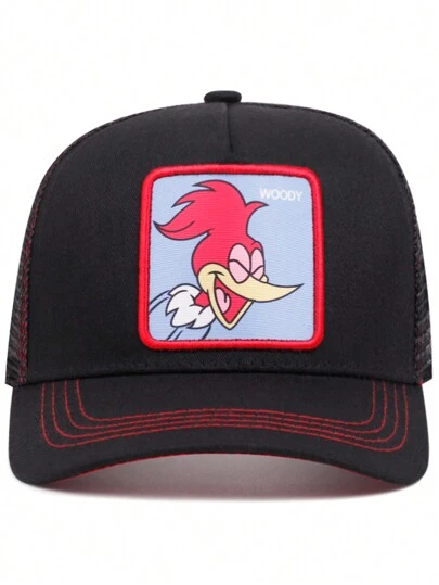 1pc Adorable Embroidery Patched Baseball Cap, Unisex Outdoor Casual Snapback, American Trucker Mesh Hat, Hip Hop Style