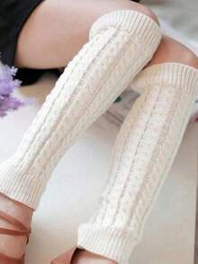 1/2 Pairs Autumn/Winter Cable Knit Leg Warmers, Cute Knit Mid-Calf Leg Warmers, White Stackable Leg Warmers, Best-Selling For Autumn/Winter - Twisted Socks - View 10