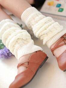 1/2 Pairs Autumn/Winter Cable Knit Leg Warmers, Cute Knit Mid-Calf Leg Warmers, White Stackable Leg Warmers, Best-Selling For Autumn/Winter - Twisted Socks - View 11