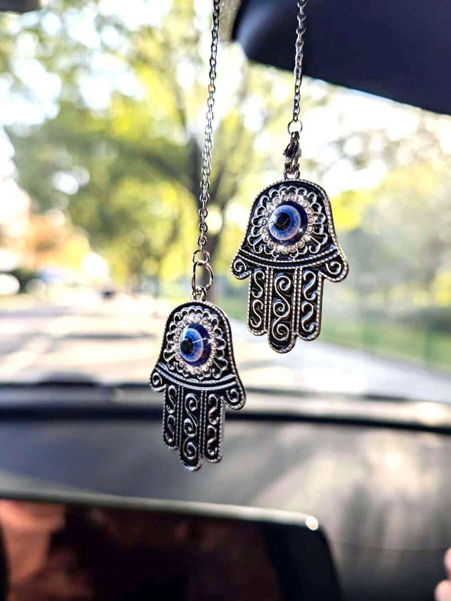2pcs Car Devil's Eye Palm Pendant, Blue Eye Diamond Decorative Pendant