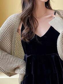 1pc Women's Sun Protection Thin Coat, Shawl, Mesh, Ice Silk Knitted, Neck Protector, Summer Cardigan, Vest, Air Conditioning Shirt Accessories Women - Khaki - View 2