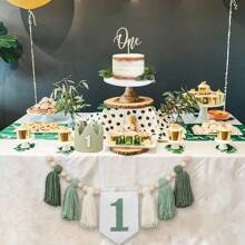 3 Peças/Conjunto Grinalda Floral Feita à Mão, Guirlanda e Boné de Aniversário, Suprimentos para Festa Decoração de Festa de Aniversário Temática da Floresta, Adereços de Foto Tema de Animais do Zoológico da Natureza, Decoração de Quarto