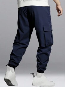 1 pieza Pantalones informales, deportivos y con bolsillos para adolescentes varones, aptos para primavera/verano/otoño/invierno - Azul Marino - Ver 3