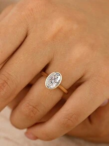 1枚闪亮椭圆形订婚戒指/结婚戒指，925纯银，女士承诺戒指/永恒戒指，精致珠宝礼品