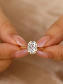 1枚闪亮椭圆形订婚戒指/结婚戒指，925纯银，女士承诺戒指/永恒戒指，精致珠宝礼品