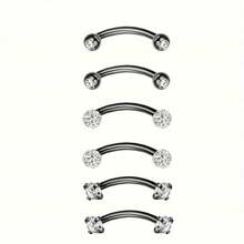 SENLANSP 6pcs Multifunction Stainless Steel Crystal Zirconia Nose Lip Eyebrow Rings, Hypoallergenic Body Piercing Jewelry - Eyebrow Nail - View 11