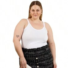 Women's Thin Strap Visco Lycra Basic Plus Size Tank Top Casual Fashion Spring Summer 3026A - 白色 - 查看 3