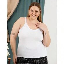 Women's Thin Strap Visco Lycra Basic Plus Size Tank Top Casual Fashion Spring Summer 3026A - 白色 - 查看 7