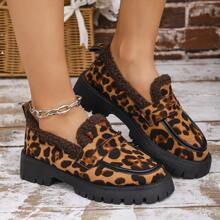 Women's Thick Sole Lightweight Anti-Skid Fashion Warm Thermal Lined Loafer Shoes - Brown - View 4