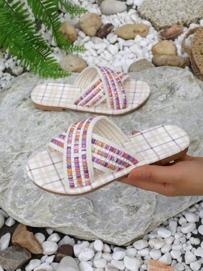 Stylish And Comfortable Peep-Toe Pink Slippers For Girls Breathable Light Beach Slippers For Outdoor Activities