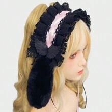 Lolita 毛绒兔耳头带，KC 头饰，角色扮演，大会，长兔耳蕾丝发带 - 彩色 - 查看 13
