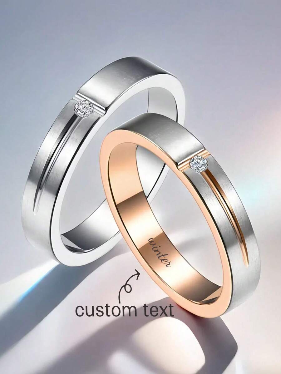 1pc Customized Simple T-Shaped Matte Surface With Diamond Titanium Steel Ring Ring Neutral Cold Style Hand Jewelry