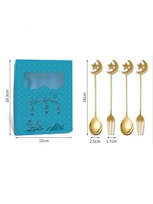 1 套 304 不锈钢甜点蛋糕水果勺叉礼盒套装，包含 2 把勺子和 2 把叉子，适合居家庆祝、餐厅、甜品店、聚会和作为礼物