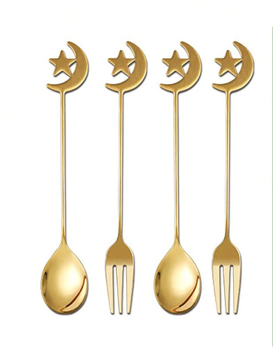 1 套 304 不锈钢甜点蛋糕水果勺叉礼盒套装，包含 2 把勺子和 2 把叉子，适合居家庆祝、餐厅、甜品店、聚会和作为礼物