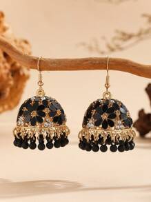 1 Pair Luxurious Elegant Flower Design Decorated Earrings With Tassel, Versatile Bollywood Style Jewelry Gift Suitable For Women's Daily, Festival, Wedding And Party Wear - Multicolor - View 1