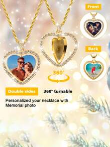Customized Picture Necklace, Photo Pendant For Wife, Personalized Photo Heart Necklace Engraved With Your Special Moments Gold, Silver Stylish, Fall Fashion, Valentines - Multicolor - View 4