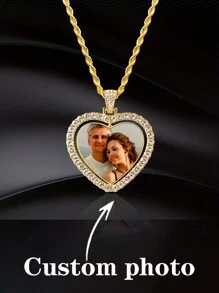 Customized Picture Necklace, Photo Pendant For Wife, Personalized Photo Heart Necklace Engraved With Your Special Moments Gold, Silver Stylish, Fall Fashion, Valentines - Multicolor - View 3