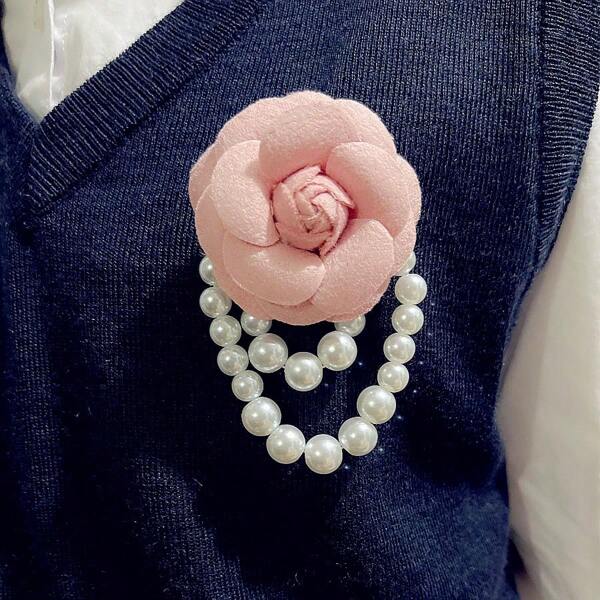 1 pieza Broche de flor de camelia multicolor con perlas falsas, accesorio de moda