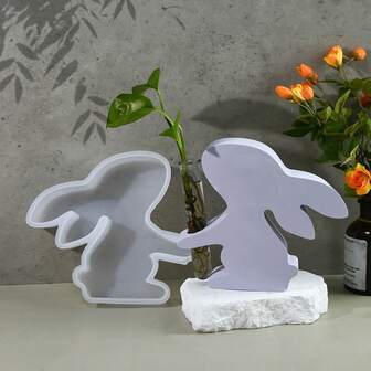 1pc Easter Bunny Hydroponic Vase Silicone Mold DIY, 3D Rabbit Flower Arrangement Decor Resin Casting Mold, With 1 Test Tube
