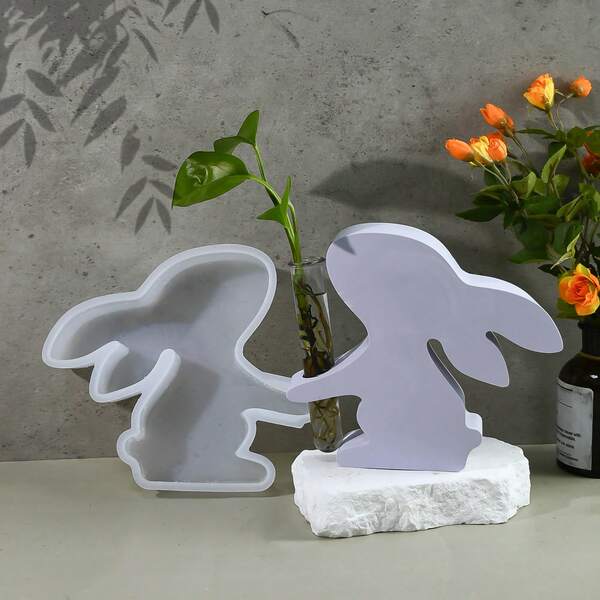 1pc Easter Bunny Hydroponic Vase Silicone Mold DIY, 3D Rabbit Flower Arrangement Decor Resin Casting Mold, With 1 Test Tube