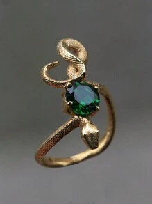 1PC Vintage Unique Snake Imitation Emerald Zirconia Gold Color Ring For Women Men Punk Gothic Snake Birthday Party Jewelry Gift
