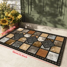 1 pezzo Tappeto passatoia non scivoloso con motivo patchwork a quadrati, bordo grigio e nero e tre diamanti al centro, lavabile in lavatrice, tappeto per ingresso, soggiorno, camera da letto, patio esterno, giardino, decorazione per la casa e la stanza, tappeto, arazzo