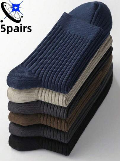 5 Pairs Upgraded Thickened Striped Mid-Calf Socks, Suitable For Warmth, Casual, Home, Outdoor Sports, Continuous Warmth For Men And Women, Soft, Breathable, Odor-Resistant, Anti-Bacterial Mid-Calf Socks For Daily Life