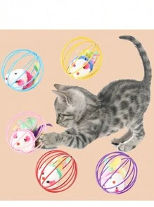 Interaktywne zabawki dla kotów, w kształcie piór i pluszowej myszy, odpowiednie do zabawy i dbania o zdrowie zębów kociąt