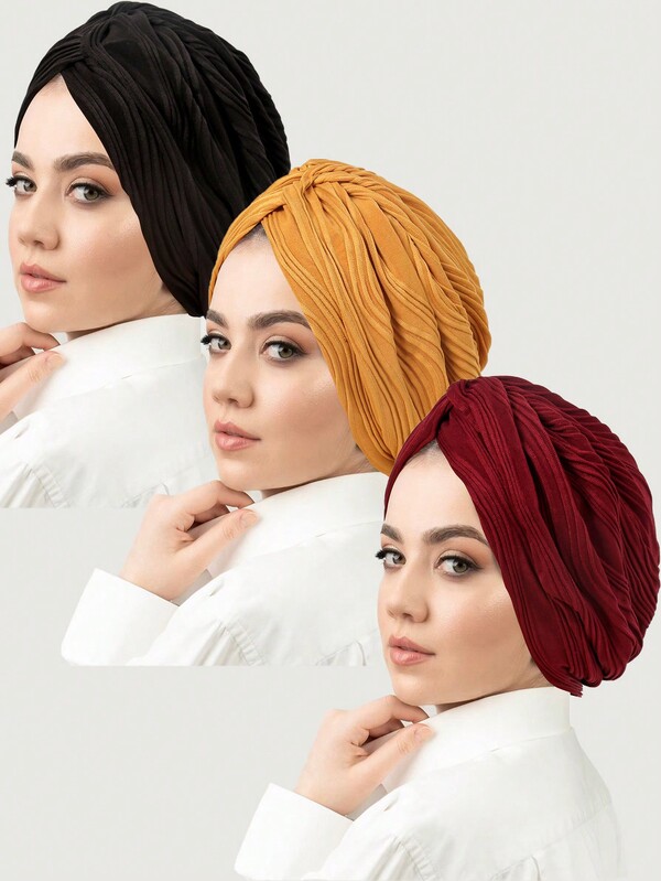 1 pieza Nuevo estilo de gorro de mujer con diseño de hoja y unicolor, pañuelo musulmán