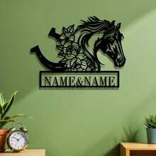 [Custom] 1pc Metal Horse Wall Decor Plaque - Personalized Name Plate, Suitable For Home Decor, Farmhouse, Living Room, Office - Artistic Wall Hanging, Outdoor Wall Decor / Outdoor Wall Art - Home Aesthetics Gifts Birthday Graduation