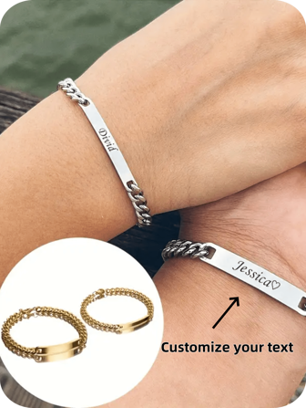 1pair Personalized Customized Name Carving Couple Bracelet -2 Pieces Set, Stainless Steel Bracelet, Men's And Women's Fashion Accessories, Perfect Gift For Birthday, Valentine's Day, Christmas To Couple Gold, Rose Gold, Silver Stylish, Fall Fashion, Casual, Contracted, Simple, Unisex, Hipster Custom, Personalized, Unique Ideal Gifts For Her Her, Boyfriend, Girlfriend, Dad, Mom, Family, Friends, Pets, Son, Daughter, Grandparents For Anniversaries, For Valentine's Day, For Mother's Day, For Birthdays, For Graduation, For Father's Day, For Weddings, For Daily Wear, For Party, For Prom,Customized Fashion Word Bracelets,Chic Autumn,Black,Silver,Gold,Stylish,Colorful,Vintage,Simple,Unisex,Casual,Cuties,Custom,Personalized,Unique,Ideal Gifts For Him,Ideal Gifts For Her,Her,Boyfriend,Girlfriend,Dad,Mom,Family,Friends,For Anniversaries,For Birthdays,For Graduation,For Prom,For Party,New Year Glamour