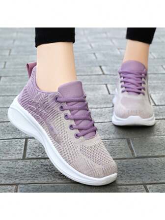 2025 女士休闲软底运动鞋，透气针织网眼运动鞋