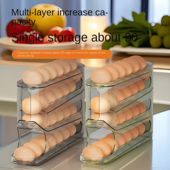 4-Layer Automatic Egg Holder Fridge Side Door Sliding Egg Tray Egg Storage Box