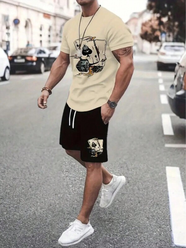 Kit Camiseta + Bermuda de Moletom Modelo "Cartas de Baralho" no Estilo Tumblr Moderno - NOVIDADE ESPECIAL