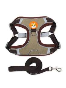 Dog And Cat Chest Harness, Leash + Vest Type Collar Set For Small And Medium Pets - Óxido marrón - Ver 3