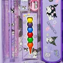 Sanrio Set di cancelleria Sanrio Kuromi, comprende astuccio, pastelli a cera, matite, ottimo regalo per studenti e ufficio, incentivo per l'apprendimento domestico