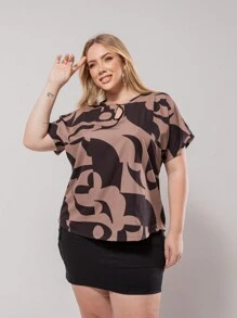 Plus Size Women's Blouse Curve T-Shirt Women's Short Sleeve Blouse G1 G2 G3 - 鏽棕色 - 查看 4