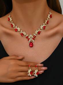 Bohemian Vintage Style Jewelry Set Silver Plated Alloy With Stainless Steel Earring Posts December Birthstone For Weddings, And Special Occasions - Gold - View 2