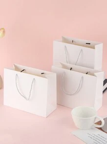 1pc/6pcs/12 Pcs Simple Gift Bags, New - Style Gift Packaging Bags, Clothes Gift Handbags, Portable Hand - Held Kraft Paper Bags - White - View 3