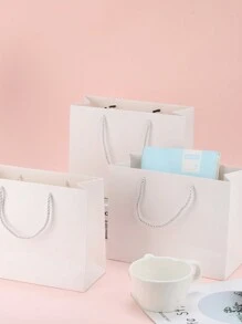 1pc/6pcs/12 Pcs Simple Gift Bags, New - Style Gift Packaging Bags, Clothes Gift Handbags, Portable Hand - Held Kraft Paper Bags - White - View 7