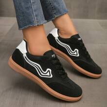 Pair Women's Outdoor Casual Sports Shoes, Metal Buckle Decor, Faux Leather, Lace-Up, Comfortable, Fashionable, New For Fall 2024 - Black - View 11