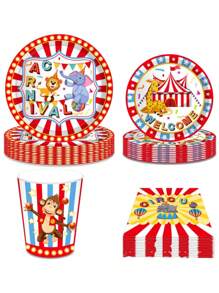 kumozawa 10 قطعة / مجموعة لحفلات أعياد الميلاد ذات موضوع السيرك والكرنفالات - أطباق ورقية، مناديل، أكواب