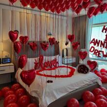50 đồ trang trí màu đỏ - Biểu ngữ kỷ niệm vui vẻ, Bóng bay lá polyester hình trái tim màu đỏ, Bóng bay "LOVE" lớn, Bộ ngày lễ tình nhân với ruy băng đỏ, Thích hợp cho kỷ niệm, Đồ trang trí ngày lễ tình nhân, Đám cưới, Tiệc chia tay thời con gái - Đỏ - Xem 6
