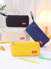 1pc Large Capacity Solid Color Pencil Case, Boys And Girls' School Stationery Bag
