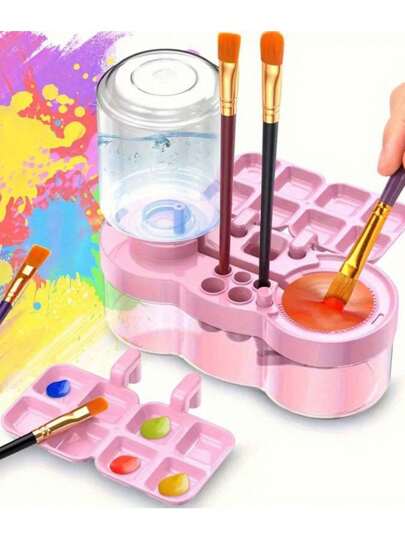 Water Circulation Brush Cleaner With Palette, ABS Material Artist Brush Washing Cup Holder, Brush Rack, Acrylic Watercolor Brush Auto Cleaning Tool, Ideal Art Supplies Gift, Back To School, Study Supplies