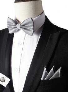 3 件套男士格子领结、口袋巾、袖扣西装，适合婚礼、宴会、派对、礼物男士领带 - 彩色 - 查看 2