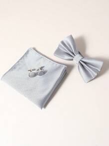 3 件套男士格子领结、口袋巾、袖扣西装，适合婚礼、宴会、派对、礼物男士领带 - 彩色 - 查看 3