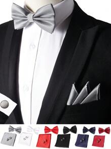 3 件套男士格子领结、口袋巾、袖扣西装，适合婚礼、宴会、派对、礼物男士领带 - 彩色 - 查看 1