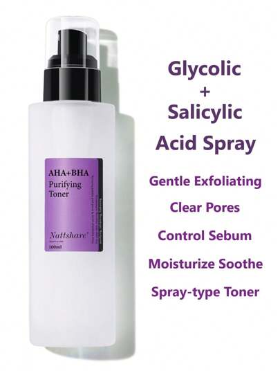 Nattshare AHA BHA Facial Mist Glycolic Salicylic Acid Spray Toner 100ml, Face Toning Water 7 For Acne Pores Dark Spot Non Deep Exfoliating Turmeric Rosewater Gingers Aloe Vera A Moisturizing Rose Green Tea Tree Rice Clarifying Ginseng Milk Vitamin C Baby Powder Refreshing Glycerin Heartleaf Snail Sakura Niacinamide Brightening Hyaluronic PHA Watermelon Korean Pads Makeup Setting Gifts Beauty Skin Care