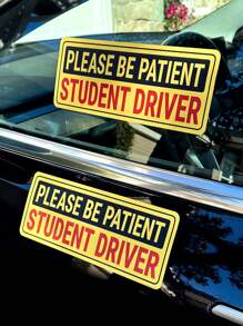 2pcs/Set Beginner Driver Self-Adhesive Stickers, 10.3x4 Inches, Removable Car And Window Student Novice Driver DIY Decals, PVC Stickers - 2 Beginner Driver Stickers - View 1